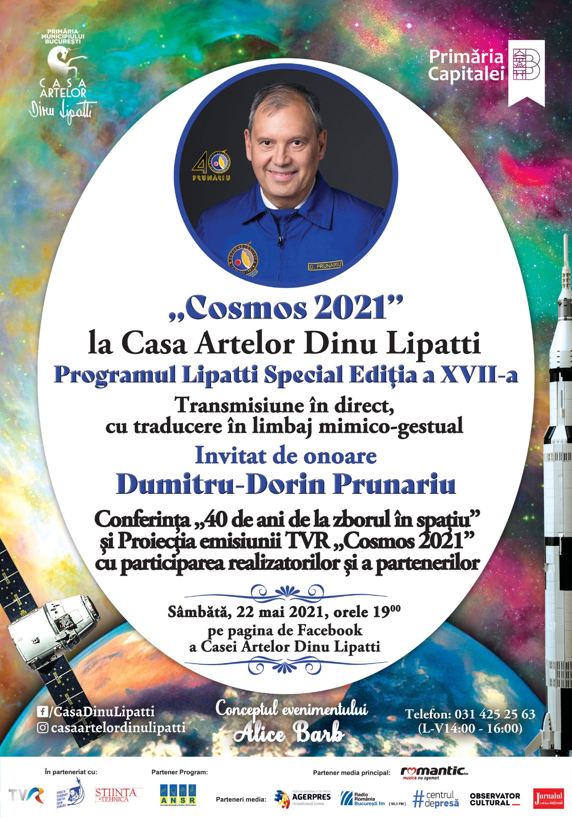 „Cosmos 2021” în cadrul Programului Lipatti Special la Casa Artelor Dinu Lipatti – Eveniment dedicat cosmonautului Dumitru-Dorin Prunariu