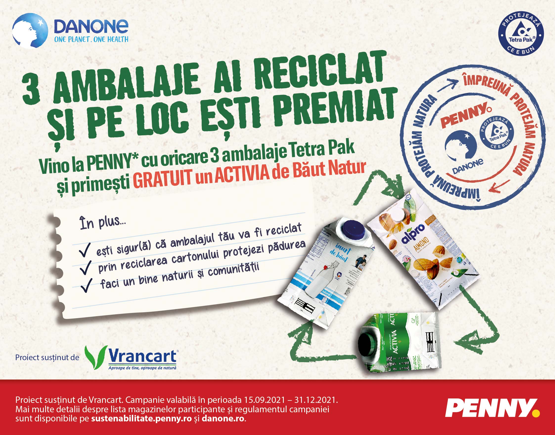 Danone România și PENNY invită consumatorii să colecteze ambalaje TetraPak în 30 de magazine ale retailerului din București și Ilfov