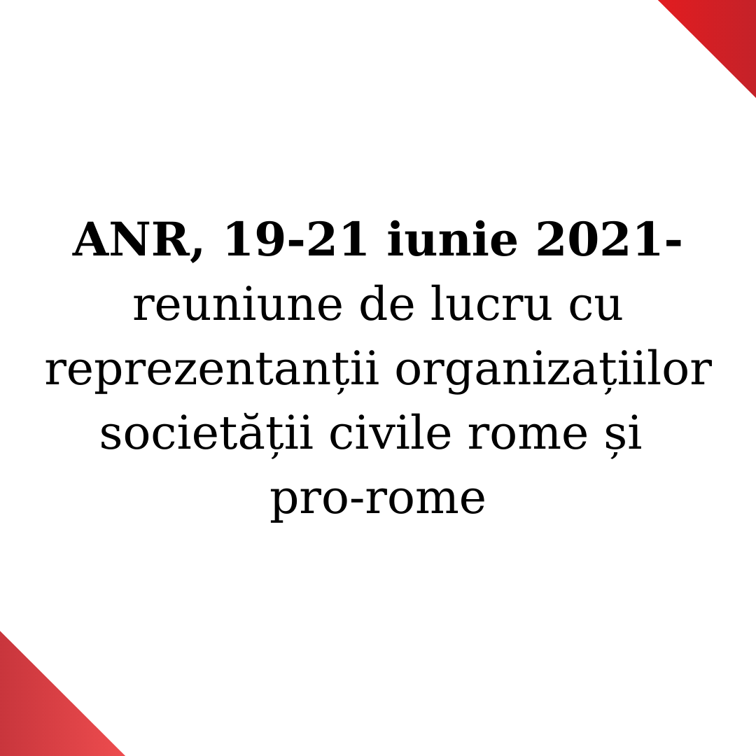 ANR,  19-21 iunie 2021- reuniune de lucru cu reprezentanții organizațiilor societății civile rome și pro-rome