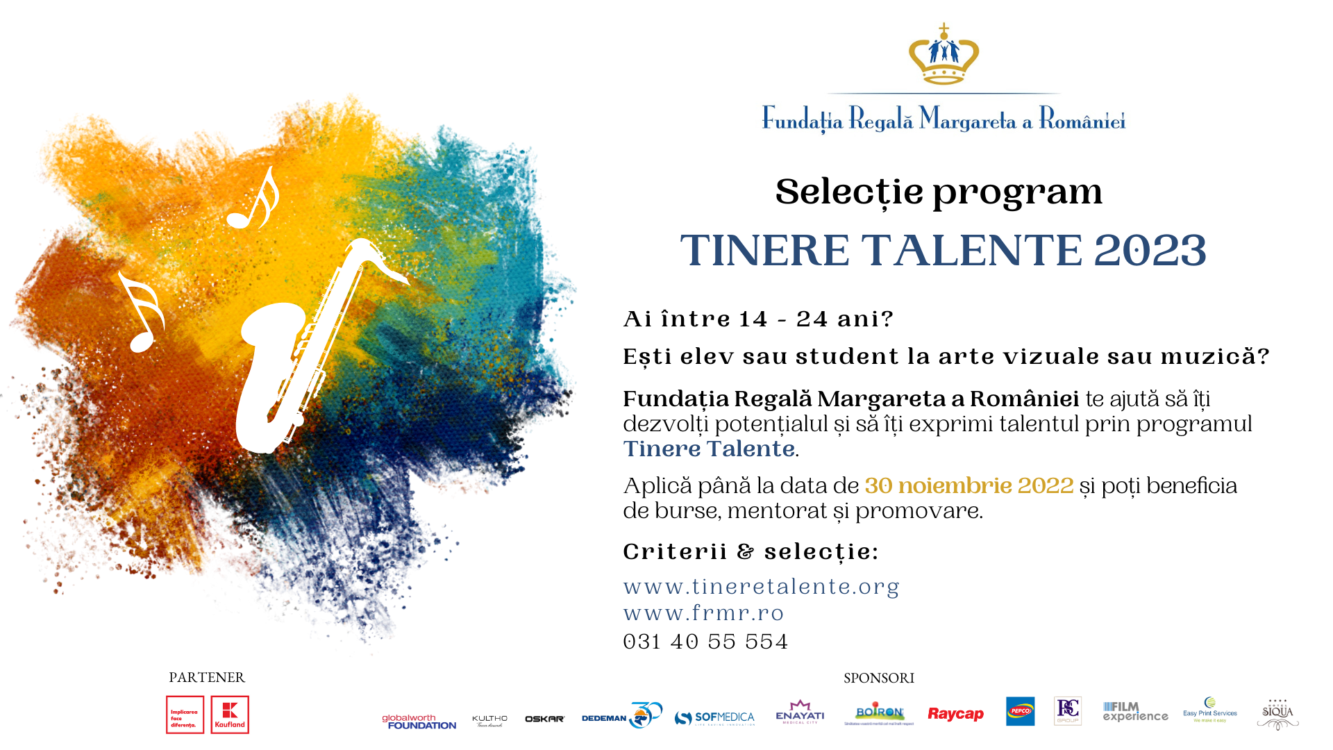 România are nevoie de artă!  Fundația Regală Margareta a României lansează  selecția națională pentru bursele Tinere Talente
